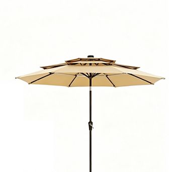 Patio Umbrella w/Solar Lights,3 tier Umbrella Outdoor Patio w/LED Lights, Ventilation,8 Sturdy Ribs