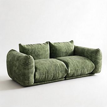 75" Chenille Loveseat Sofa, Deep Seat Modular Couch with Headrest for Small Space Bedroom