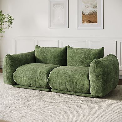 75" Chenille Loveseat Sofa, Deep Seat Modular Couch with Headrest for Small Space Bedroom