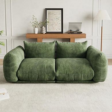 75" Chenille Loveseat Sofa, Deep Seat Modular Couch with Headrest for Small Space Bedroom