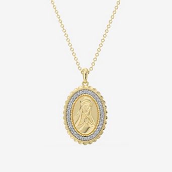 RADIANT GEM Two-Tone 1/4 Carat T.W. Lab-Grown Diamond Mother Mary Pendant Necklace