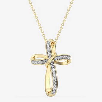 RADIANT GEM 1/4 Carat T.W. Lab-Grown Diamond Pave Ribbon Cross Pendant Necklace