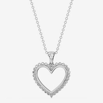 RADIANT GEM Fine Silver Plated 1/4 Carat T.W. Round Lab-Grown Diamond Open Heart Pendant Necklace