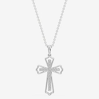 RADIANT GEM 1/4 Carat T.W. Lab-Grown Diamond Ornate Cross Pendant Necklace