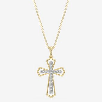 RADIANT GEM 1/4 Carat T.W. Lab-Grown Diamond Ornate Cross Pendant Necklace