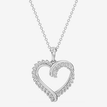 RADIANT GEM Fine Silver Plated 1/4 Carat T.W. Round Lab-Grown Diamond Swirl Open Heart Pendant Necklace