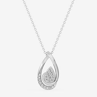 RADIANT GEM Fine Silver Plated 1/4 Carat T.W. Lab-Grown Diamond Teardrop Cluster Pendant Necklace