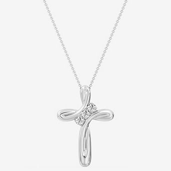RADIANT GEM 1/4 Carat T.W. Lab-Grown Diamond Prong Set Ribbon Cross Pendant Necklace