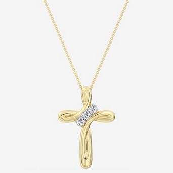 RADIANT GEM 1/4 Carat T.W. Lab-Grown Diamond Prong Set Ribbon Cross Pendant Necklace