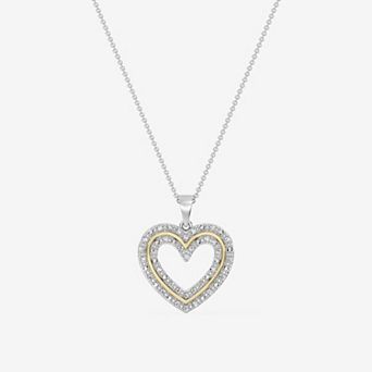 RADIANT GEM 14k Gold and Fine Silver Plated 1/4 Carat T.W. Round Lab-Grown Diamond Open Heart Pendant Necklace