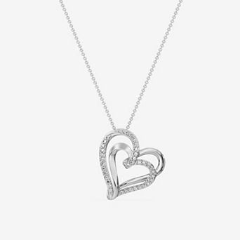 RADIANT GEM 1/4 Carat T.W. Lab-Grown Diamond Double Open Heart Pendant Necklace
