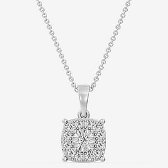 RADIANT GEM 1/4 Carat T.W. Round Lab-Grown Diamond Cushion Halo Pendant Necklace