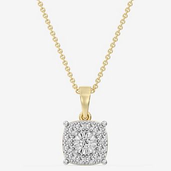 RADIANT GEM 1/4 Carat T.W. Round Lab-Grown Diamond Cushion Halo Pendant Necklace