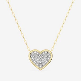 RADIANT GEM 14k Gold & Fine Silver Flash Plated 1/4 Carat T.W. Lab-Grown Diamond Pave Heart Pendant Necklace
