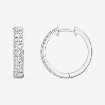 RADIANT GEM Fine Silver Plated 1/4 Carat T.W. Lab-Grown Diamond Pave Hoop Earrings