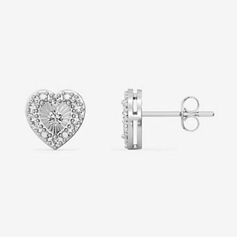 RADIANT GEM Fine Silver Plated 1/4 Carat T.W. Round Lab-Grown Diamond Heart Halo Stud Earrings