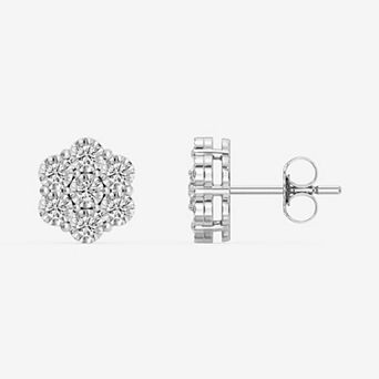RADIANT GEM 1/4 Carat T.W. Round Lab-Grown Diamond Flower Shape Stud Earrings