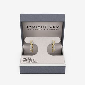 RADIANT GEM 14k Gold & Fine Silver Flash Plated 1/4 Carat T.W. Lab-Grown Diamond Twisted Hoop Earrings