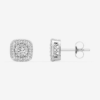 RADIANT GEM 1/4 Carat T.W. Round Lab-Grown Diamond Cushion Halo Stud Earrings