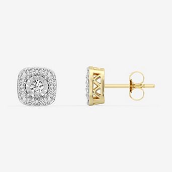 RADIANT GEM 1/4 Carat T.W. Round Lab-Grown Diamond Cushion Halo Stud Earrings