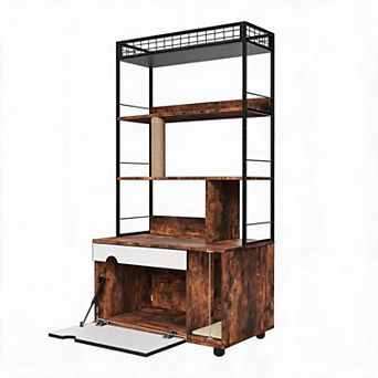 Cat Litter Box Enclosure with 4 tier Shelves and Scratching Post