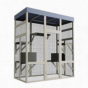 70" Large Catio Cat Enclosure, Wood Cat Patio with UV-Resistant Roof and Rust-Resistant Steel Mesh