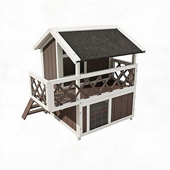 Large Outdoor Cat House Weatherproof with Balcony