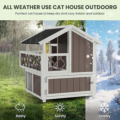 Large Outdoor Cat House Weatherproof with Balcony