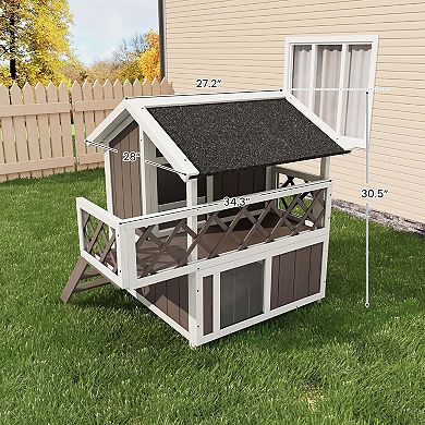 Large Outdoor Cat House Weatherproof with Balcony