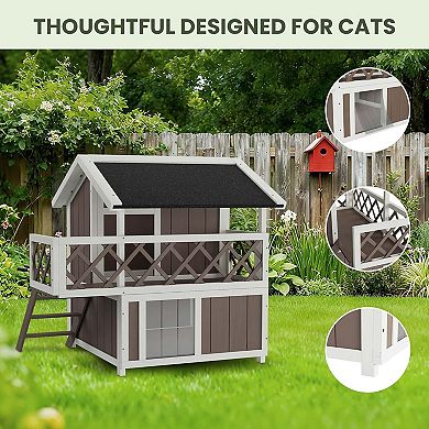 Large Outdoor Cat House Weatherproof with Balcony