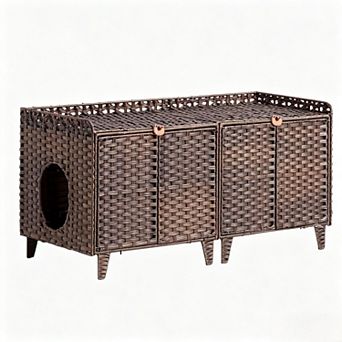 Double Cat House Furniture with Hidden Washroom,Easy Clean for Living Room, Bedroom