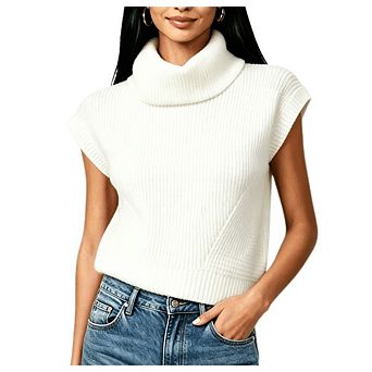Women's Turtleneck Sleeveless Knit Vest Casual Ribbed Cropped Sweater Tank Top