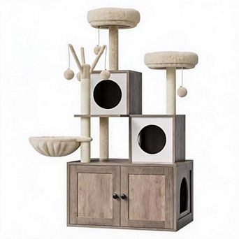 Cat Tree with Hidden Litter Box Enclosure Furniture