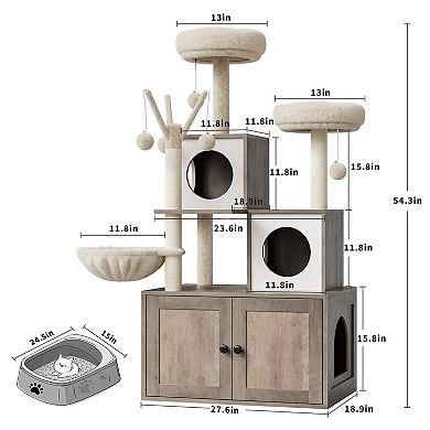 Cat Tree with Hidden Litter Box Enclosure Furniture