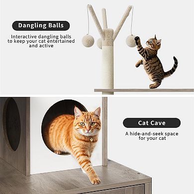 Cat Tree with Hidden Litter Box Enclosure Furniture