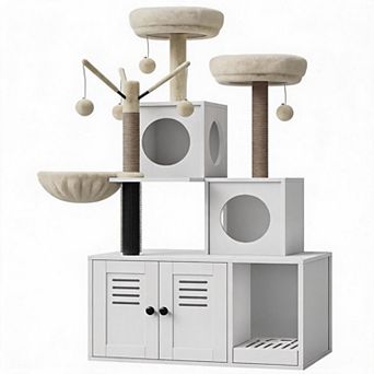 Cat Tree with Hidden Litter Box Enclosure Furniture