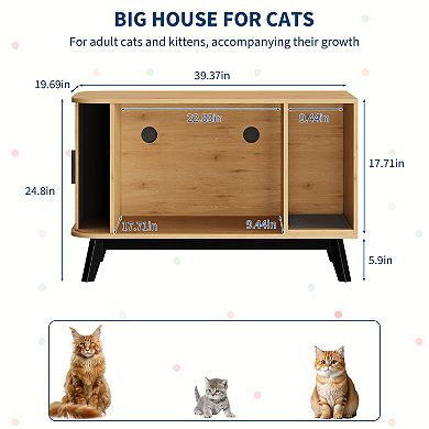 39-inch hidden litter box with a cat litter pad and sliding door
