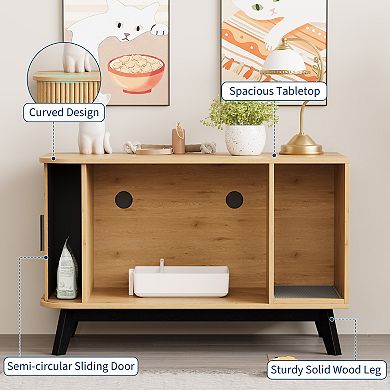 39-inch hidden litter box with a cat litter pad and sliding door