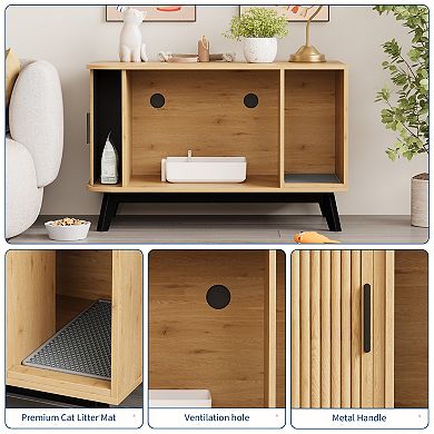39-inch hidden litter box with a cat litter pad and sliding door