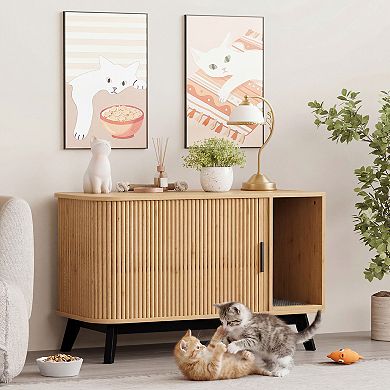 39-inch hidden litter box with a cat litter pad and sliding door