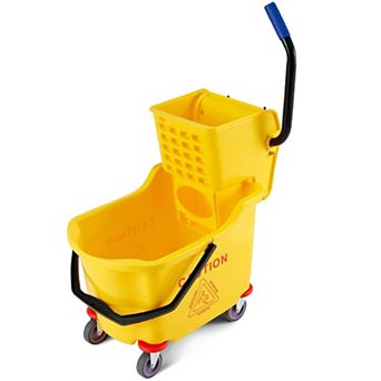Commercial Mop Bucket with Side Press Wringer on Wheels for Professional Floor Cleaning