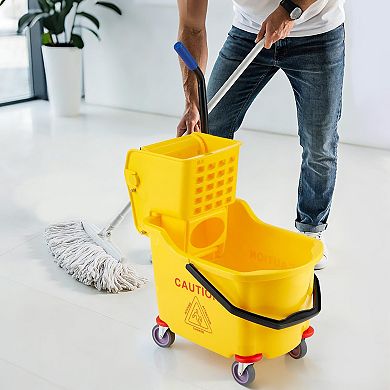 Commercial Mop Bucket with Side Press Wringer on Wheels for Professional Floor Cleaning