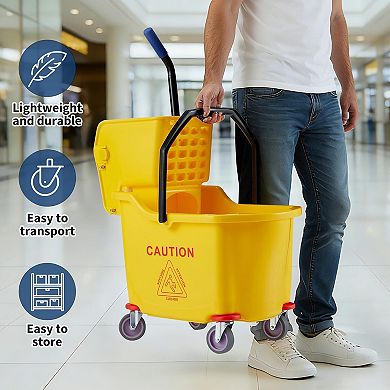 Commercial Mop Bucket with Side Press Wringer on Wheels for Professional Floor Cleaning