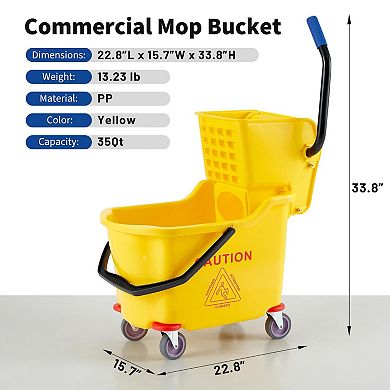 Commercial Mop Bucket with Side Press Wringer on Wheels for Professional Floor Cleaning