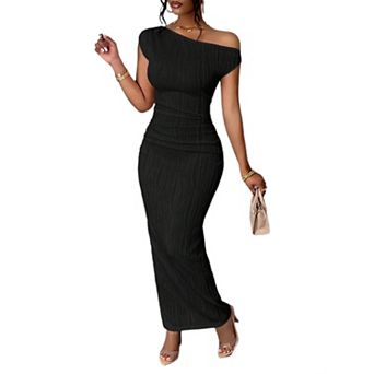Womens One Shoulder Bodycon Ruched Maxi Dress Casual Long Formal Cocktail Wedding Guest Dresses