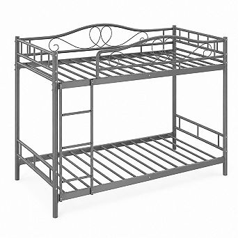 Bunk Bed Twin Over Twin, Twin Bunk Bed with Ladde & Full-Length Guardrails, Heavy Duty Metal
