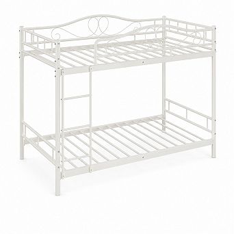 Bunk Bed Twin Over Twin, Twin Bunk Bed with Ladde & Full-Length Guardrails, Heavy Duty Metal