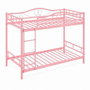 Bunk Bed Twin Over Twin, Twin Bunk Bed with Ladde & Full-Length Guardrails, Heavy Duty Metal