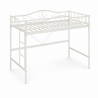 Twin Metal Loft Bed Frame, Heavy Duty 400 lbs Support,Removable Ladder,Full-Length Safety Guardrail