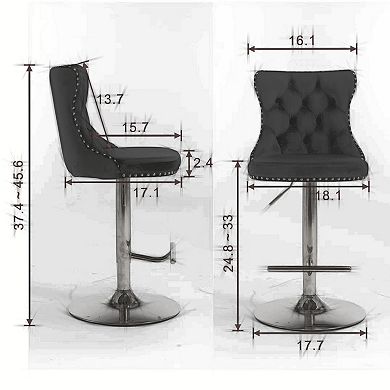 Swivel Velvet Bar Stools 22-25 Inch Height Adjustable, Silver Plated Base, Upholstered Comfort
